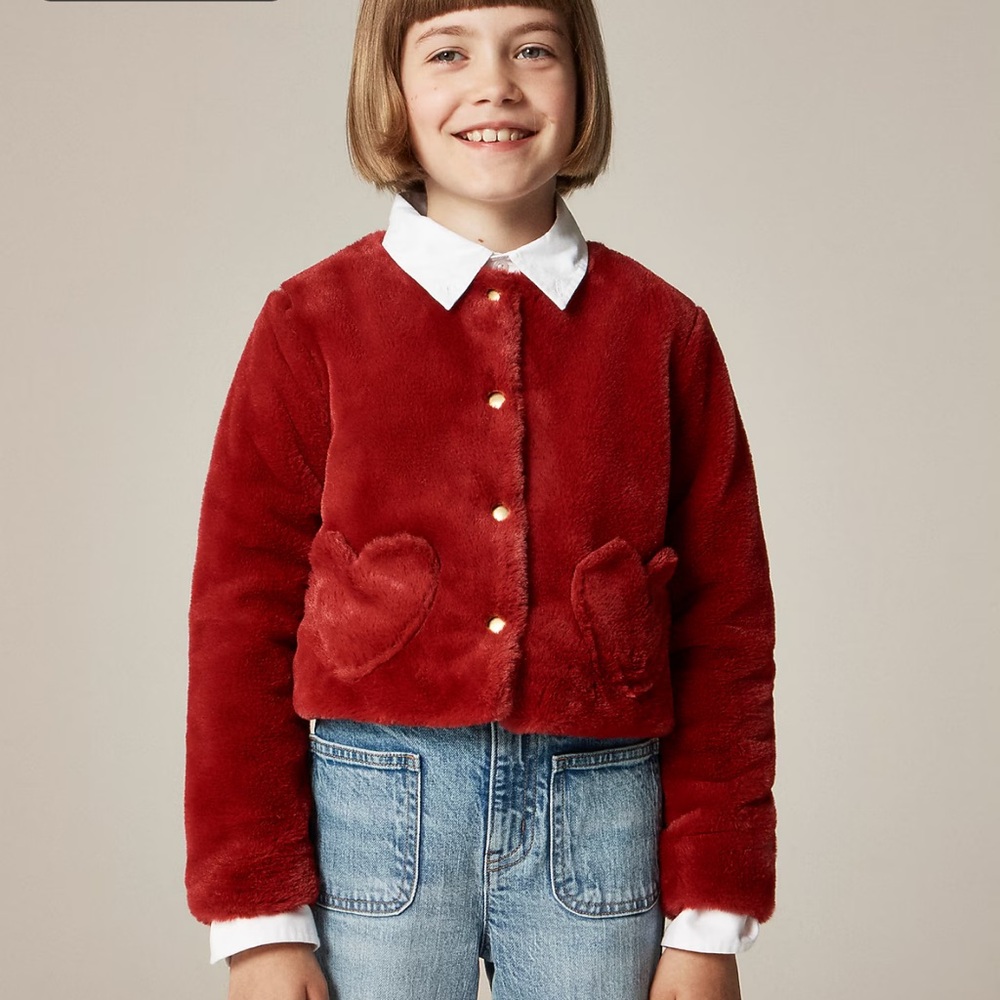 New with tags J.Crew Girls Plush Red Heart Pocket Jacket